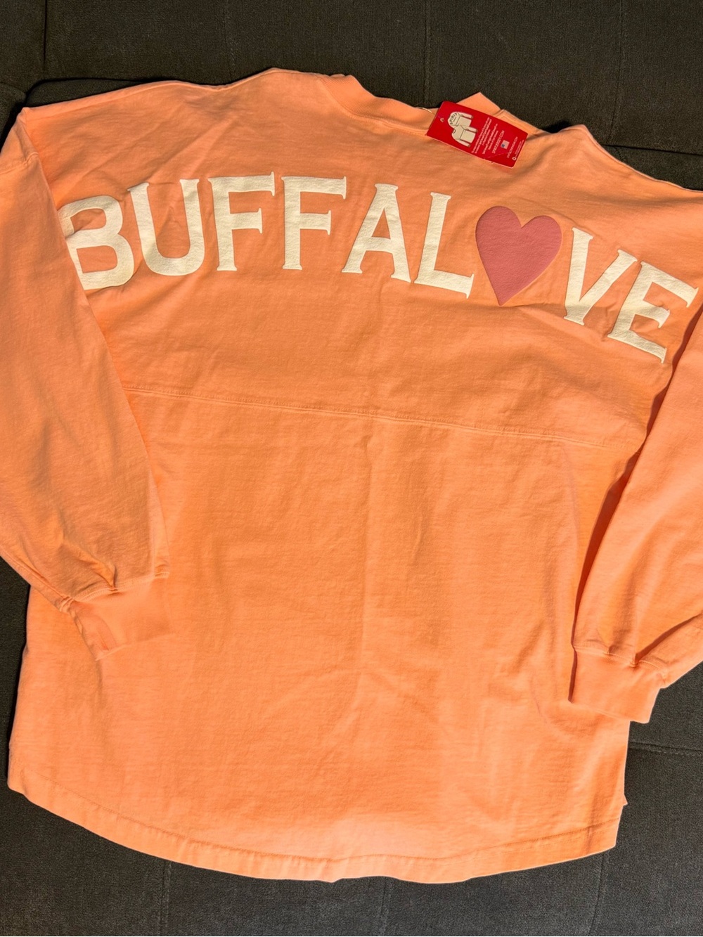 BuffaLove Coral Long-Sleeve Spirit Jersey Tee with Heart Graphic - NWT Size L